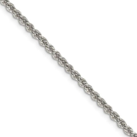 2.5mm Sterling Silver Solid Rope Chain Necklace 16 Inch